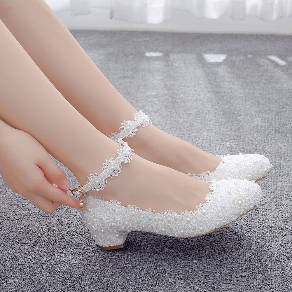 Women's White Lace Wedding Shoes - Image 8