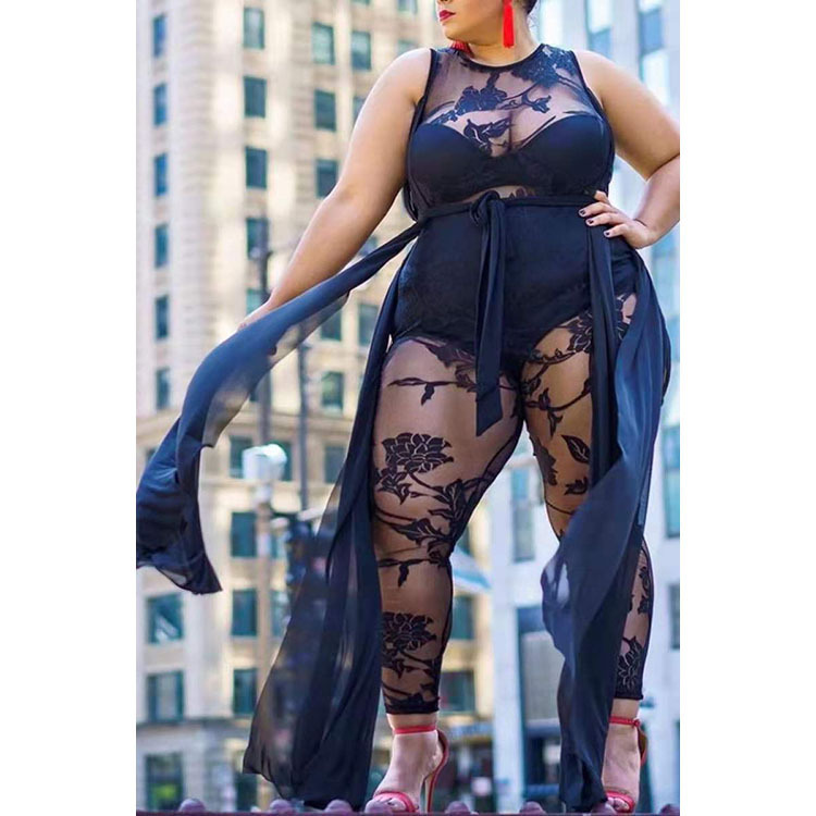 Plus Size Women's Sexy Flocking Jumpsuit Temperament Commuter - Image 5