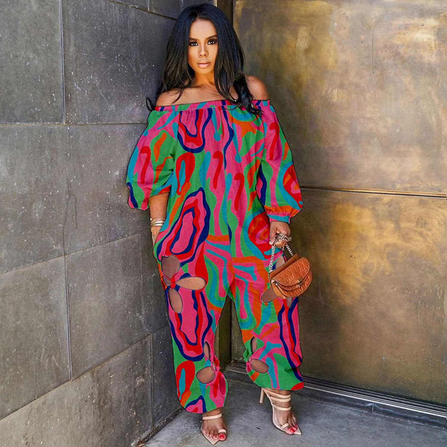 Sexy Slim Backless Crocheted Floral Print Plus Size Jumpsuit - Image 10