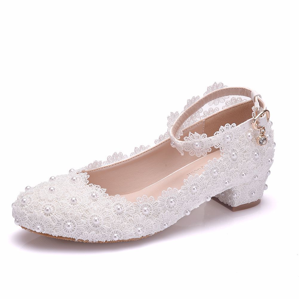 Women's White Lace Wedding Shoes - Image 9
