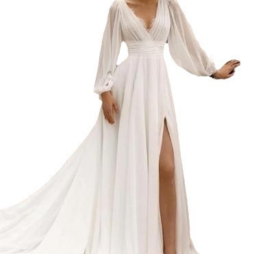 European And American High Waist Plus Size Deep V Long Sleeve Mopping Backless Wedding Dress High Slit - Image 6