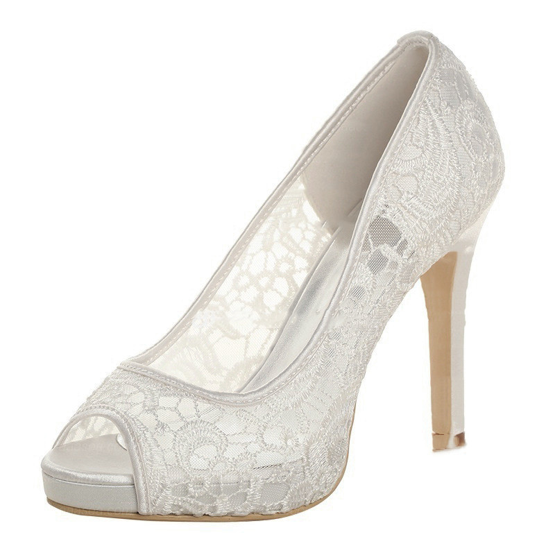 New White Lace Wedding Shoes - Image 2