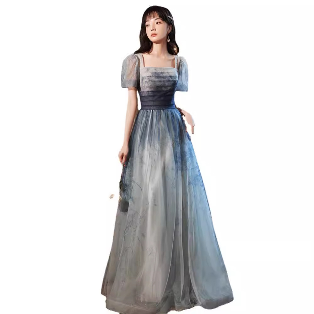 Gradient Blue Evening Elegant Socialite Ceremony Performance Banquet Dress - Image 6