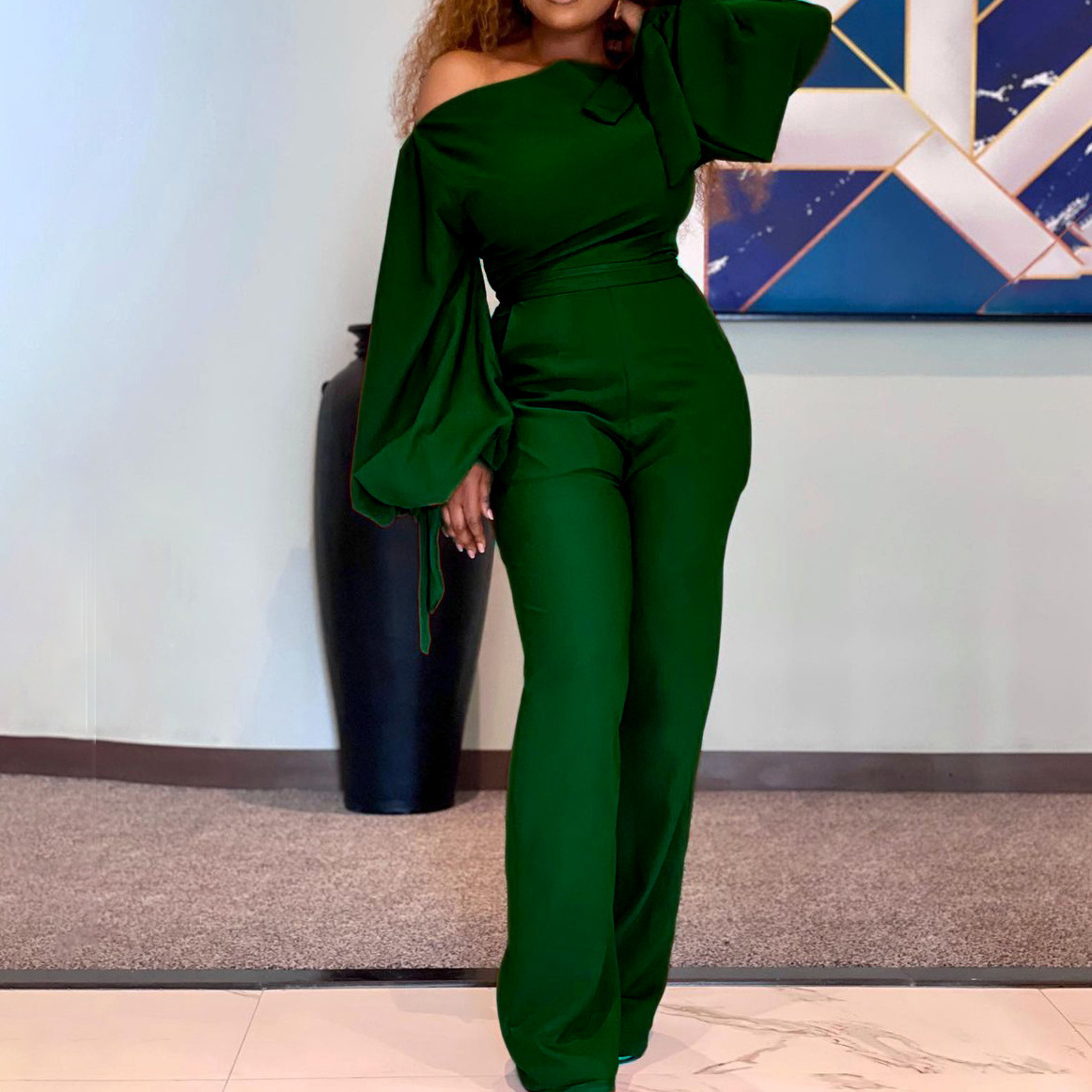 Solid Color Plus Size African Off-the-shoulder Jumpsuit - Image 4
