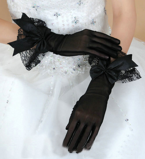 Wedding Bride Wedding Dress Evening Gloves Black Lace - Image 10