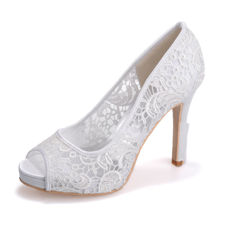 New White Lace Wedding Shoes - Image 5