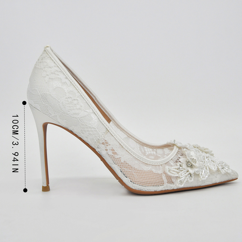 White Lace Flower Bride's Wedding Shoes - Image 2