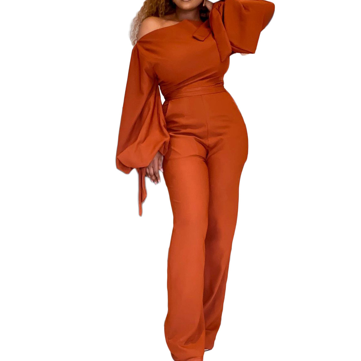 Solid Color Plus Size African Off-the-shoulder Jumpsuit - Image 2