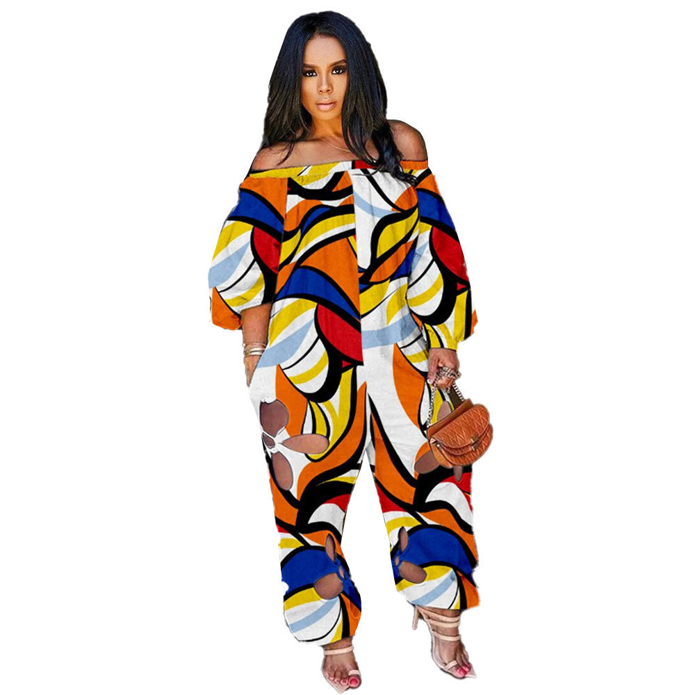 Sexy Slim Backless Crocheted Floral Print Plus Size Jumpsuit - Image 5